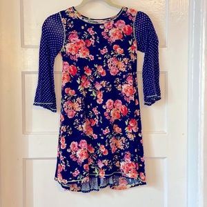 Pink Vanilla Navy Floral Polka Dot Bell Sleeve Dress Size 8 made in the USA